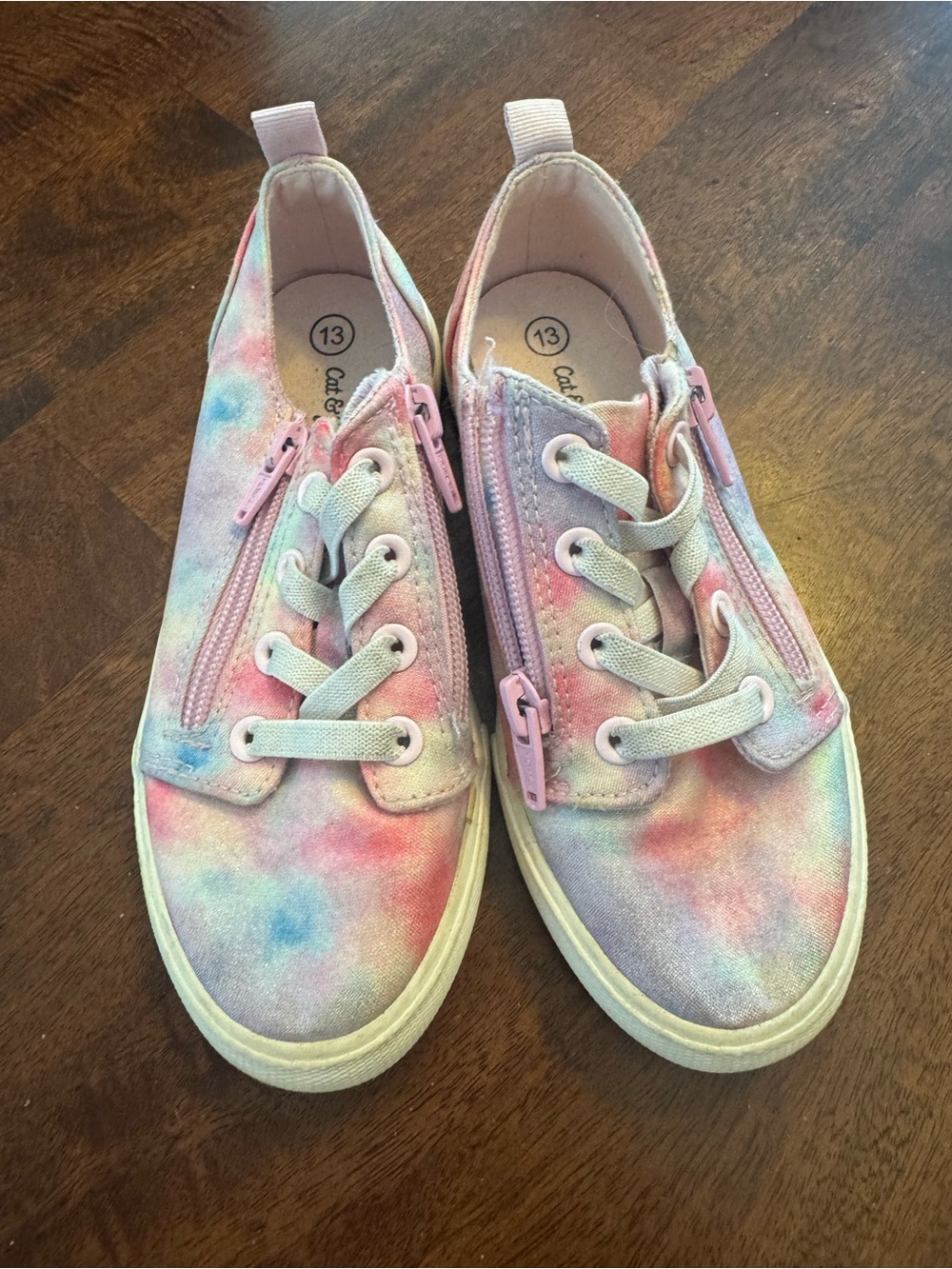 🌈 Cat & Jack Tie Dye Sneakers Girls Size 13 Side Zip Canvas Shoes 💖